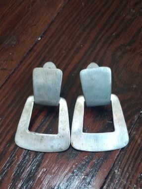 STERLING SILVER Vtg Dangle Square Gorgeous Contemporary Clip Earrings